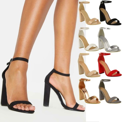 Womens Ladies Block High Heels Ankle 