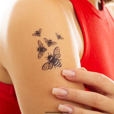 TATTOODRUCKER 5 x Bienen Tattoo - 5 Bienen in schwarz - Temporary Body Tattoo (5)