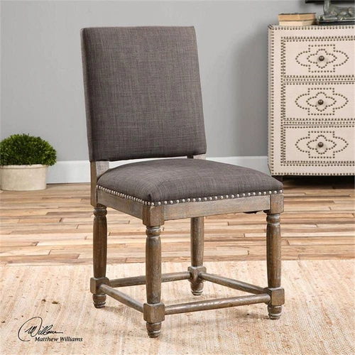 Uttermost Laurens Wood Metal and Fabric Accent Chair in Gray/Brass - Picture 2 of 5