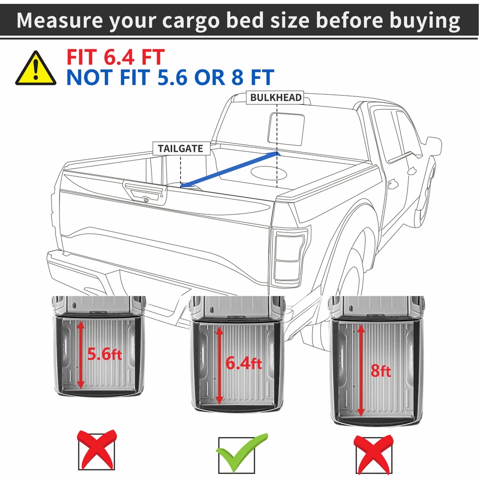 4 Fold 6.4' Bed Soft Tonneau Cover For 2003-2026 Dodge Ram 1500 2500 3500 Truck - Image 2 of 4