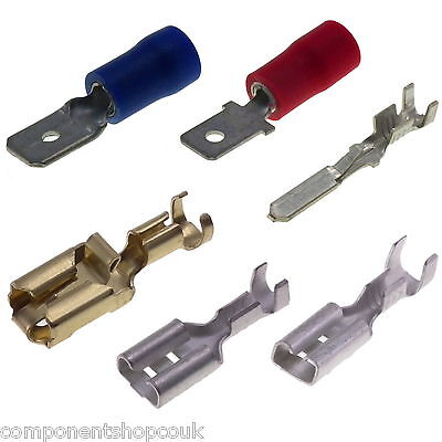 4.8mm Female / Male Spade Fully / Insulated Red / Blue Terminals Crimps UK