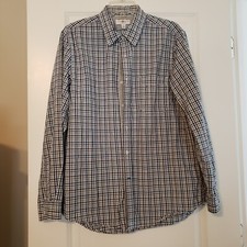 Club Room M 6ens Slim Fit Long Sleeve 100 Cotton Blue and Gray Shirt Size Large