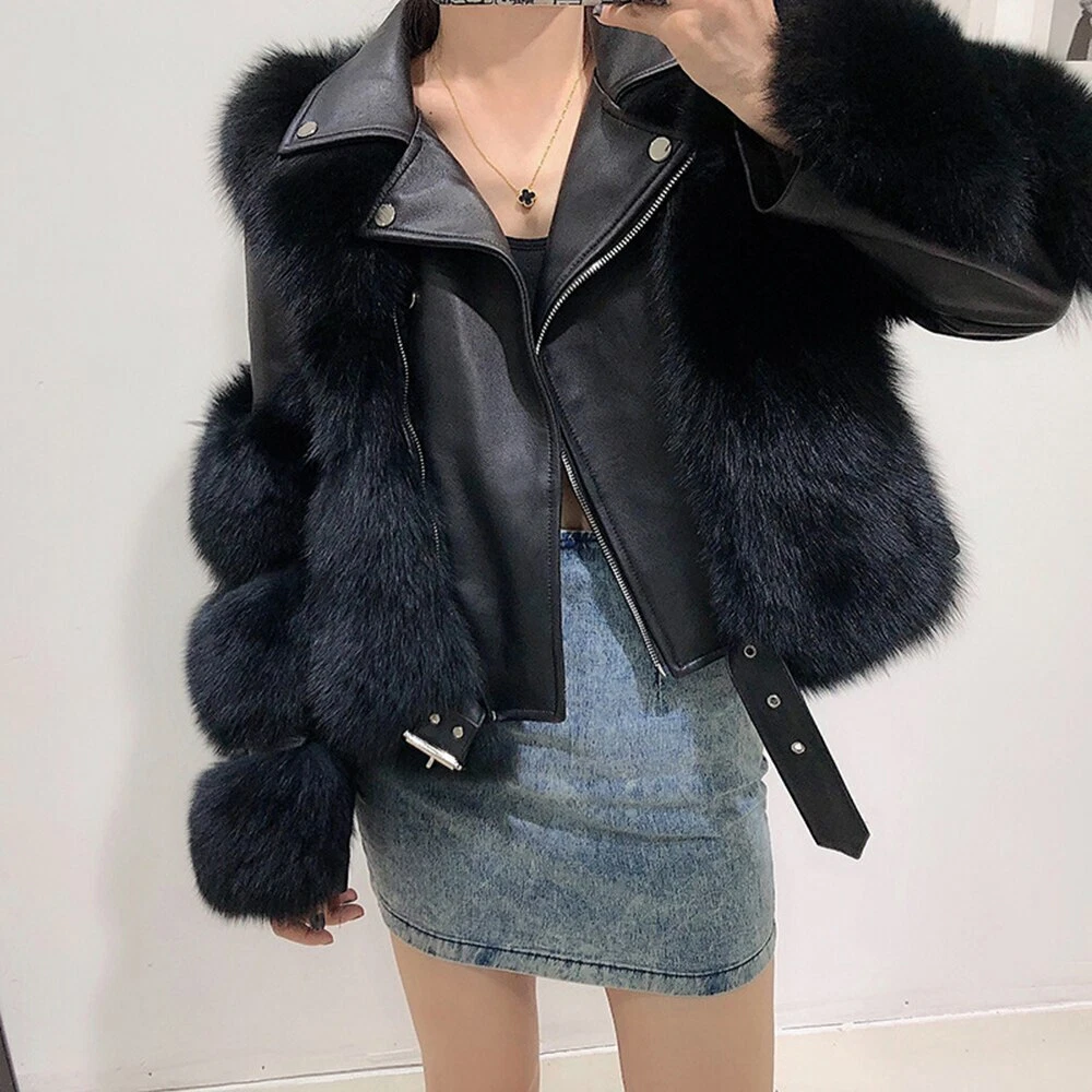 Women's leather top fur jackets