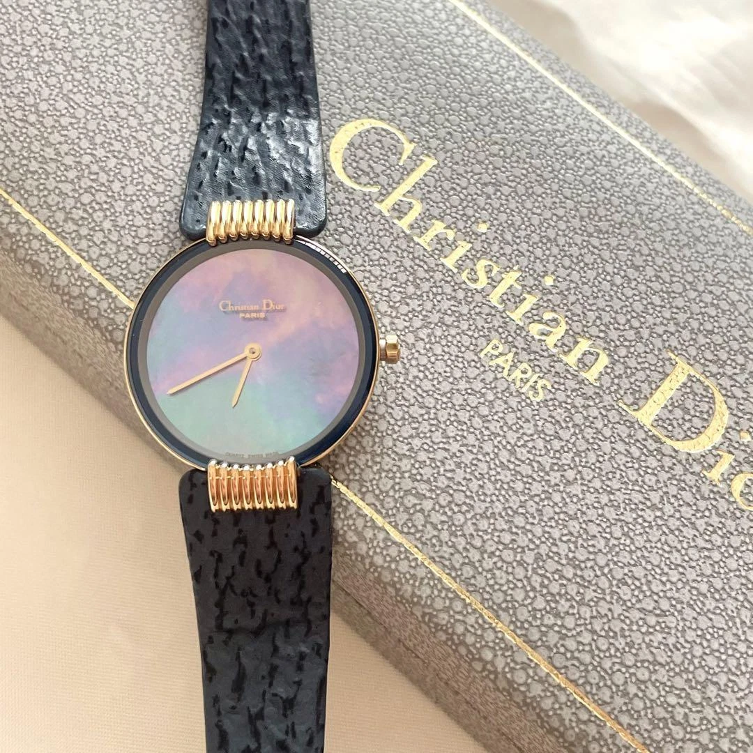 Bracelet cuir pour montre Christian Dior Bagira coque bleue   Quartz, pile neuve