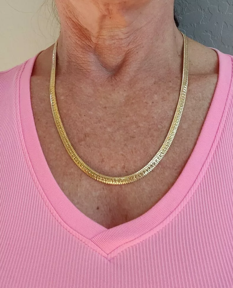 Gold Tone Diamond Cut Herringbone Chain 22