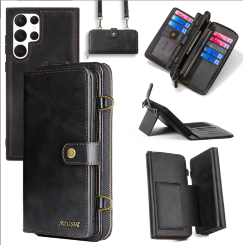 Leather Removable Women Zipper Wallet Flip Card Retractable Shoulder Bag Case - Picture 8 of 11