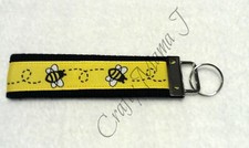 Buzzing Bee on Ribbon on Strong Webbing Key Fob Keychain Wristlet Animals