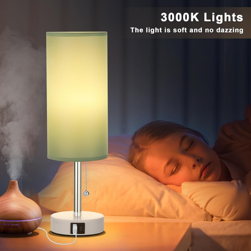 Nightstand Lamp with 3 Color Modes -Green Lamp for Bedroom with USB-C USB-A Char - Picture 5 of 12