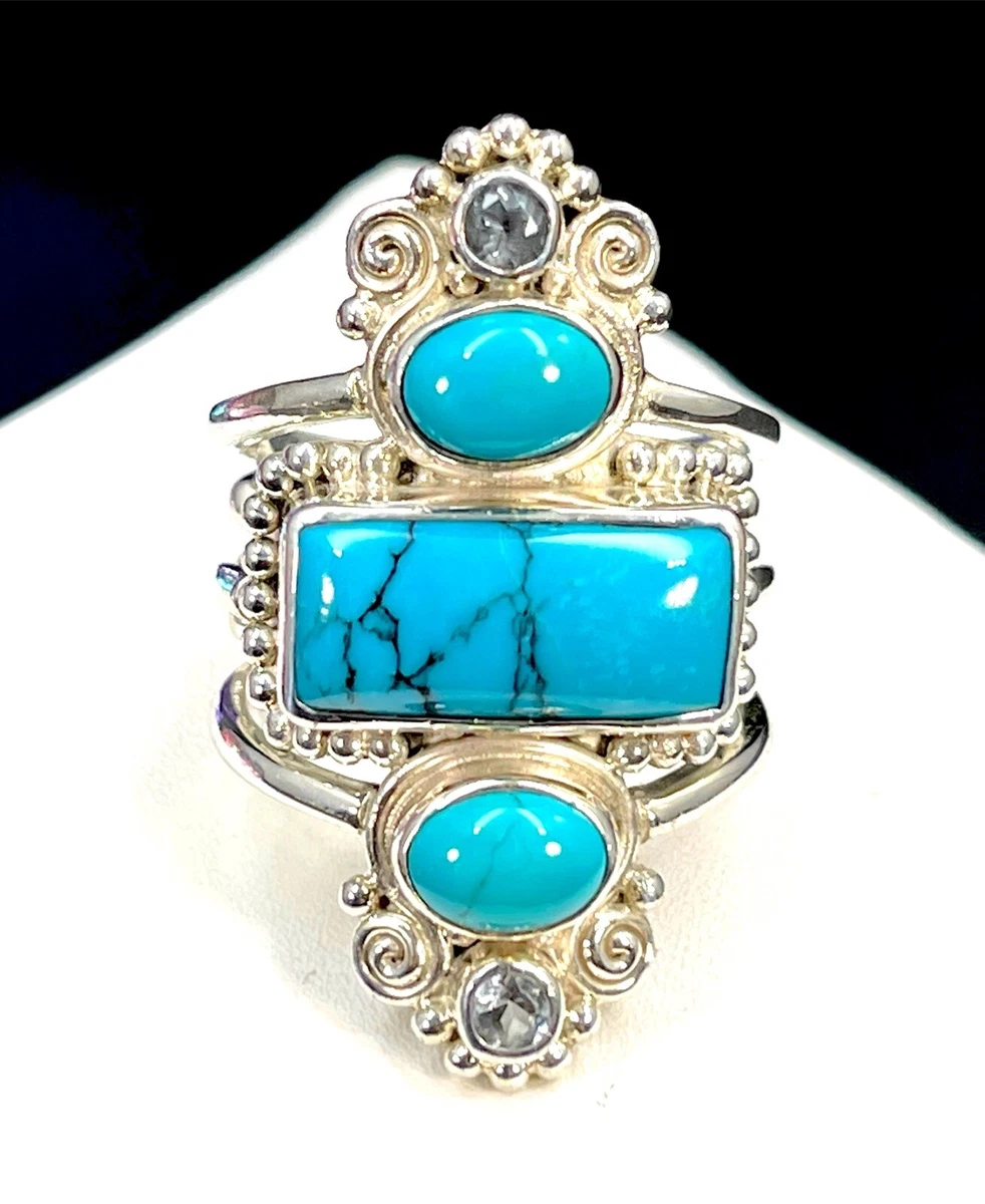 SAJEN 925 STERLING SILVER NATURAL TURQUOISE BLUE TOPAZ STONE