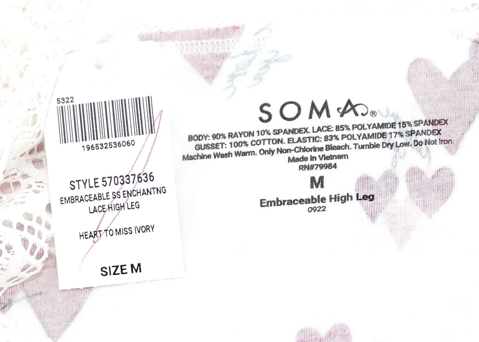 Soma Abrazable SS Encantador Encaje Pierna Alta ~Corazón para Miss Marfil ~ Talla: M [NUEVO CON ETIQUETAS] Foto 3 de 3