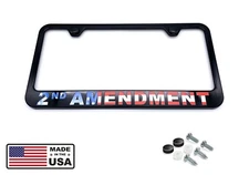 Black Plastic License Plate Frame w/ American Flag "2nd Amendment" Script