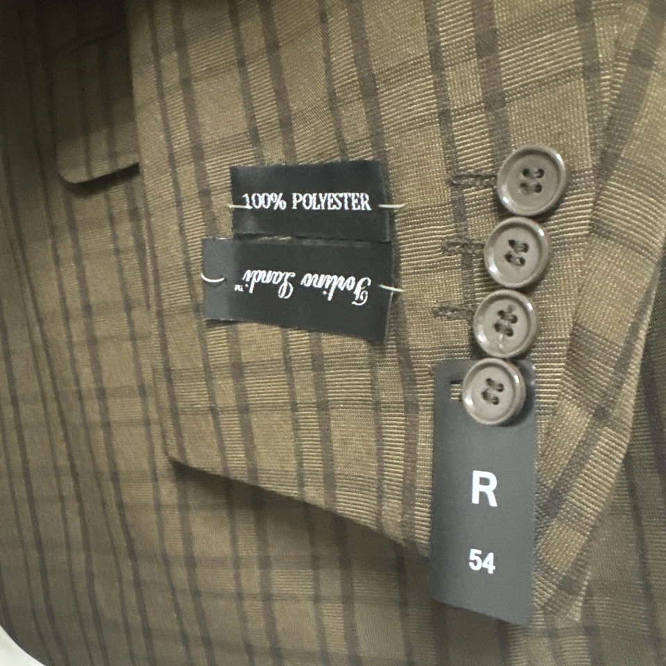 NTW Fortino Landi 3PCS Men's Plaid Checks 3 Button Suit w/ Vest Brown 54R 48W - Image 3 of 4