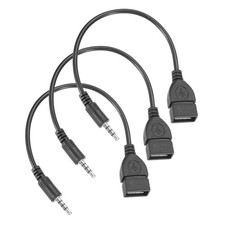 3 Pcs Aux to USB Cable, 3.5mm Male Audio Aux Jack Plug to USB 2.0 Female, Black