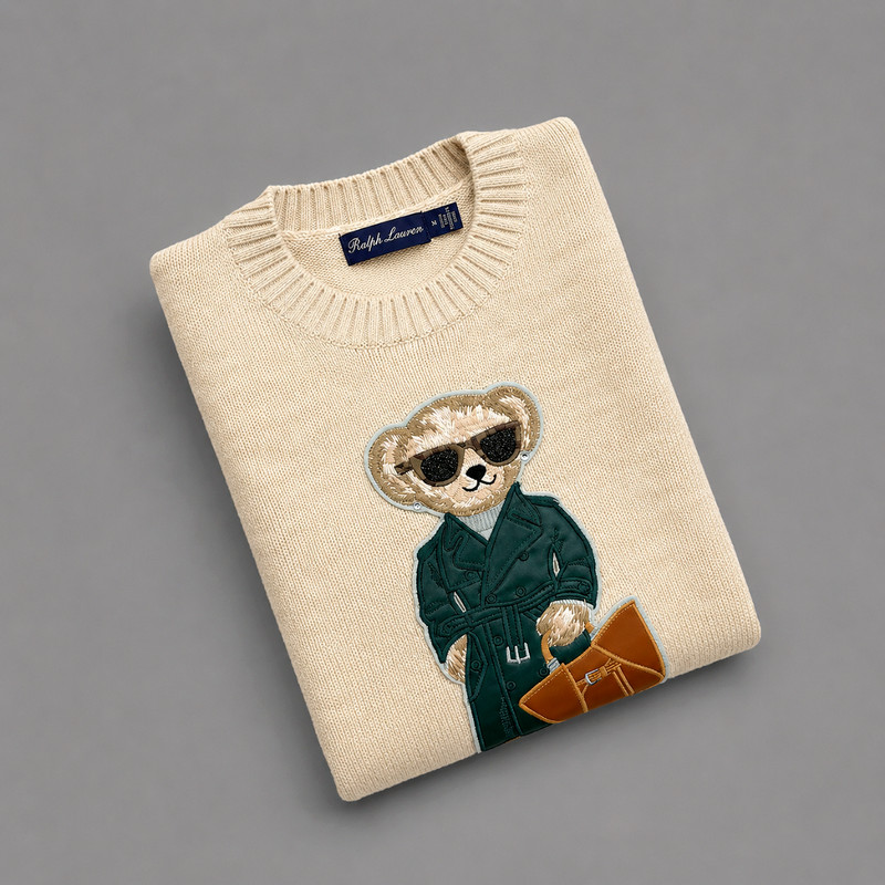 HOT POLO PALPH LAUREN Bear Glasses Tote Wool Sweater Women’s - L, NWT