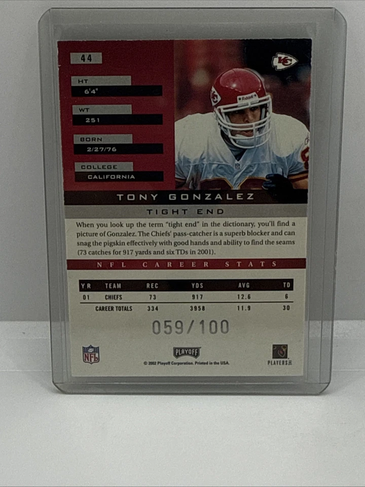 2002 Playoff Honors - Tony Gonzalez #44 XS /100 - Image 3 of 3