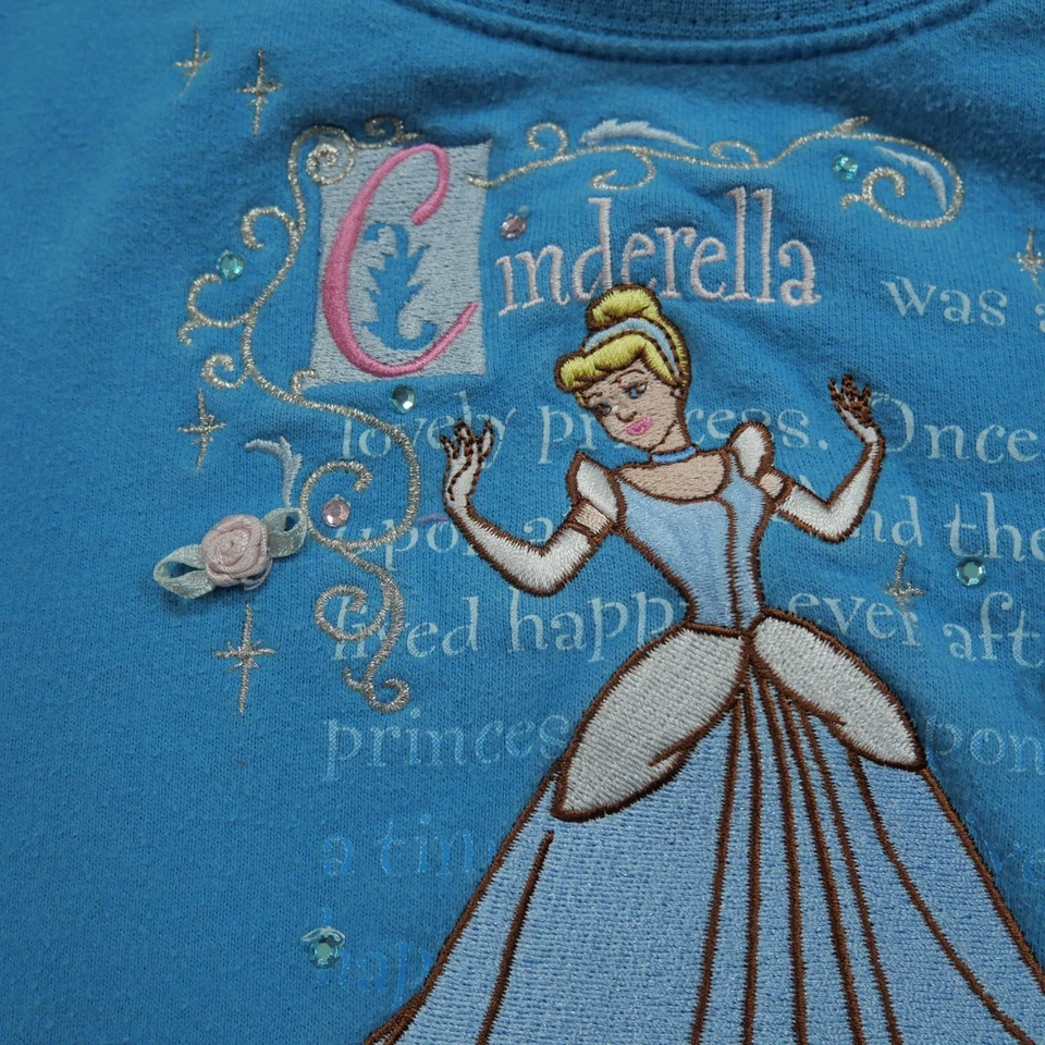 Sudadera Vintage Cenicienta Niñas Mediana 7 8 Azul Pullover Disney Años 90 Y2K Foto 3 de 4