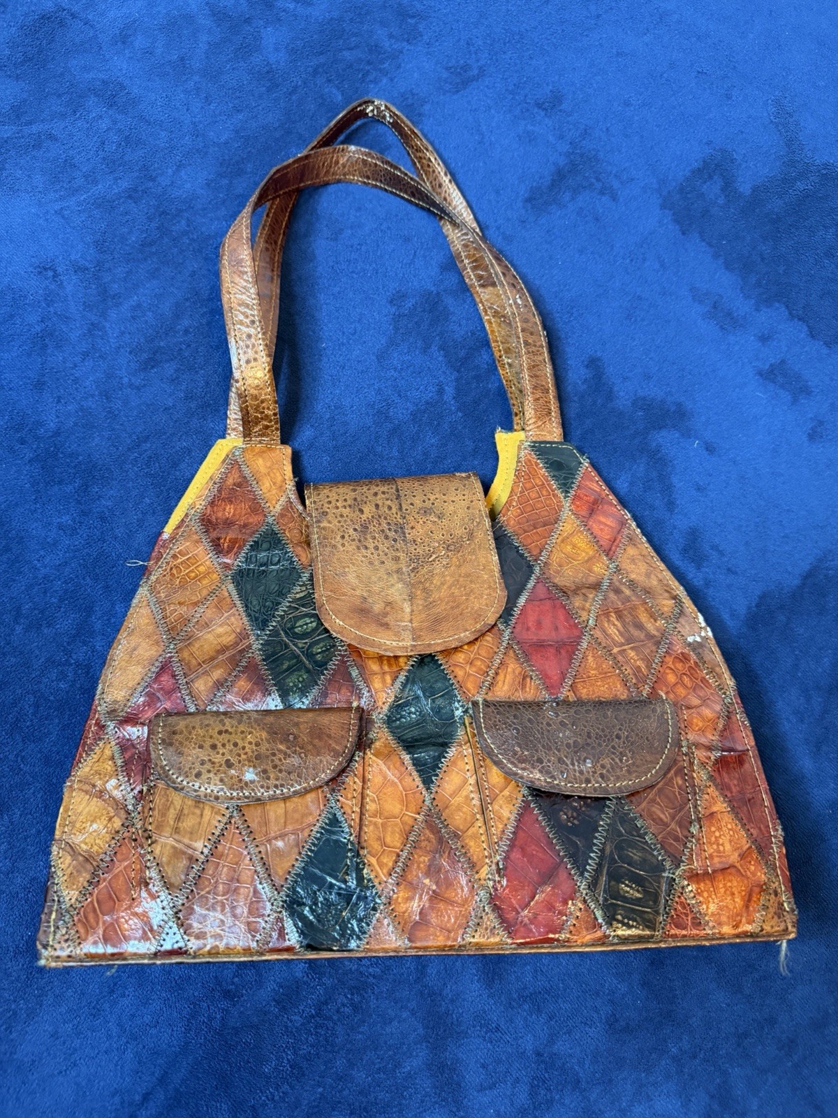 Vtg 70’s Multicolor Leather Patchwork shoulder Ba… - image 2