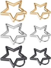 Star Carabiner, Shaped Stainless Steel Keychain Clip with 6 Pcs, 3 Colours 