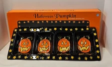 Vtg Susan Winget Hand Painted Ceramic Halloween Pumpkin Sectional Serving Tray