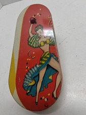 Vintage Spanish Flamingo Dancer Noisemaker Ratchet USA Tin LItho Crank