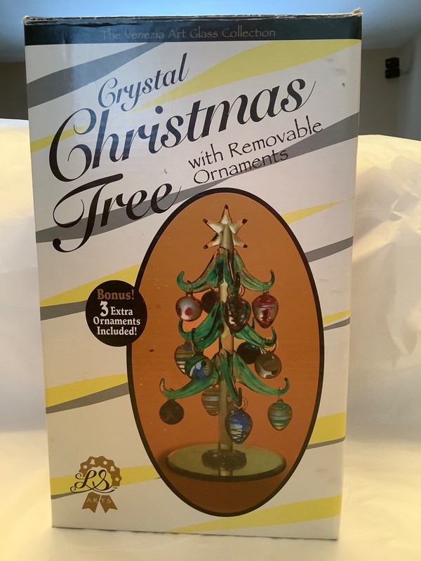 Vintage Crystal Christmas Tree w/ Removable Glass Ornaments by Venezia Art Glass