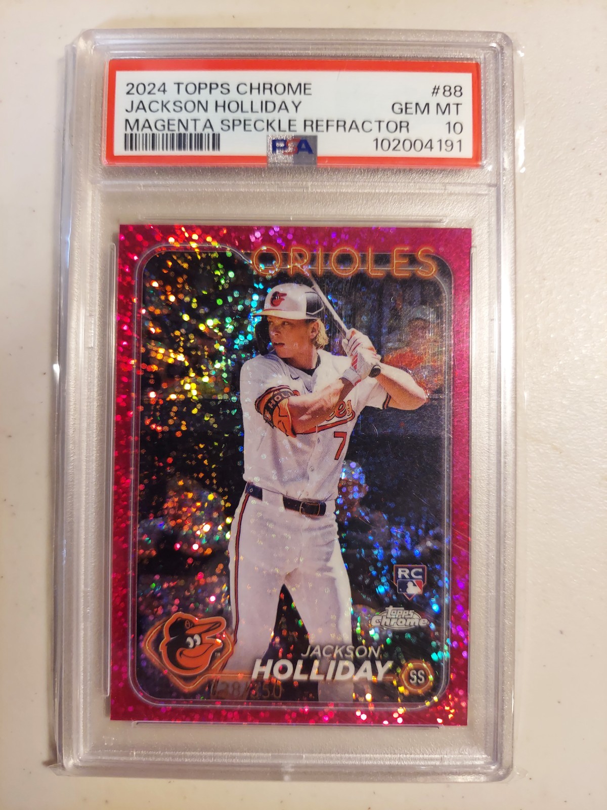 2024 Topps Chrome Magenta Speckle Refractor #88 Jackson Holliday /350 RC PSA 10