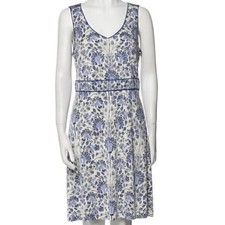 Tory Burch Women's Blue/White Silk Knee Length‎ Sleeveless Dress - Size M Medium
