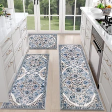 HEBE Farmhouse Kitchen Rugs Sets of 3 Non Slip Washable Boho Kitchen Rugs and...