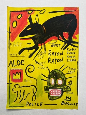 Jean-Michel Basquiat (Handmade) Zeichnung Mischtechnik auf Papier signiert & ...