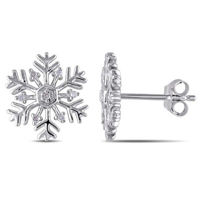 AMOUR Diamond Snowflake Stud Earrings In Sterling Silver
