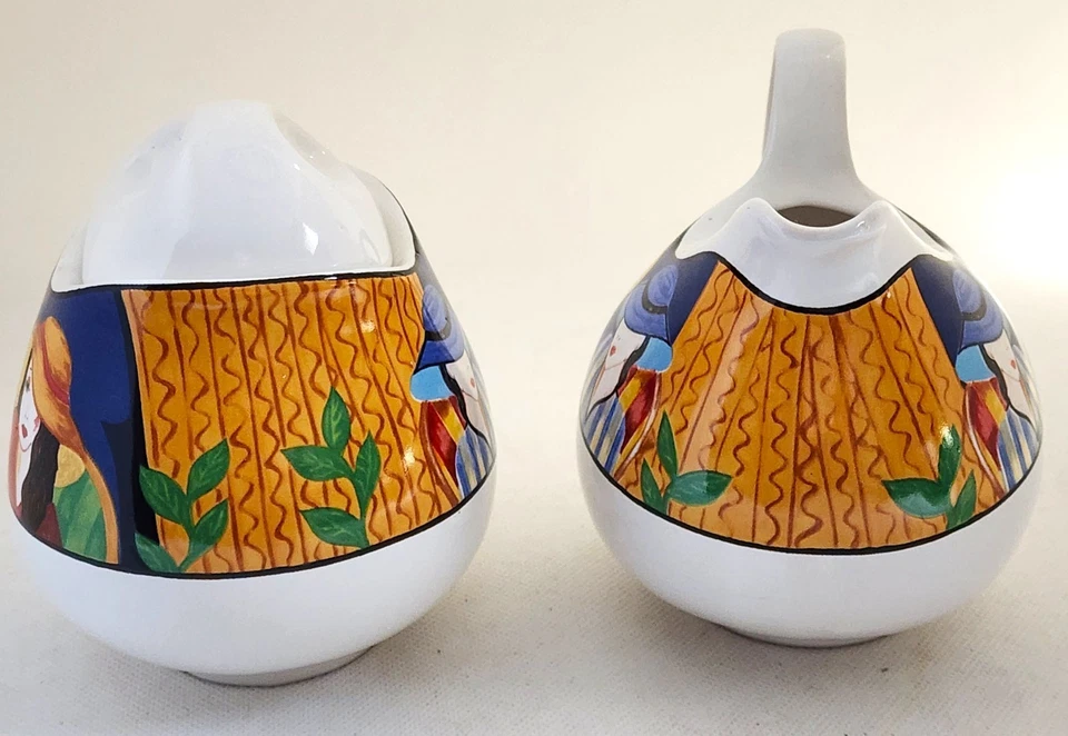 Creamer and Sugar Bowl with Lid Set-Sango-"Cafe Paris"-White-Multicolor Design - Image 4 of 4