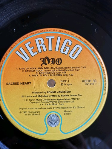 Dio Sacred Heart Original 1985 First Press Phonogram Vertigo VERH-30 MadeInBritn - Picture 5 of 15