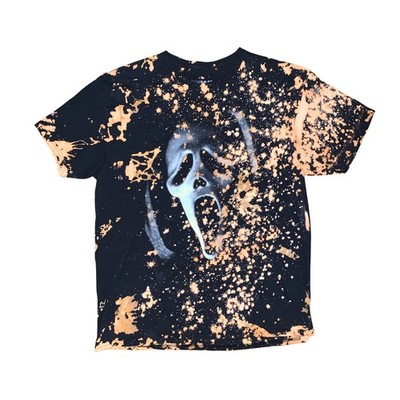 Scream Ghost Face Bleach Dye T-Shirt Black Large | Horror Halloween Tee