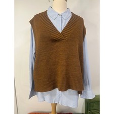 Womens Nasty Gal Minimalist Oversized Sweater Vest V Neck Tunic Long Pullover S