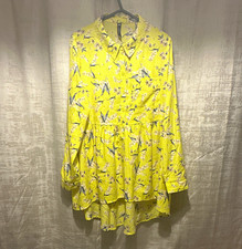 Influence canary Yellow Floral diphem shirt long Sleeve Collared Size 12
