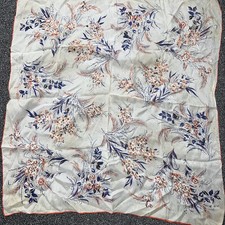 Vintage Silk Scarf Blue w/ Brown, Red Stripe Border Square Retro