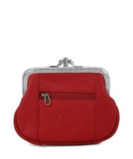 Women's Leather Metal Frame Double Clasp Zipper Coin Purse 5 1/4" x 3 1/4" Red 