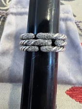 DESIGNER DAVID YURMAN DIAMOND 3 ROW WILLOW CABLE BAND RING STERLING SILVER 