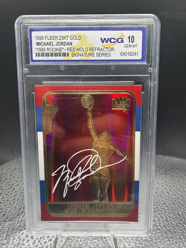 1998 Fleer 23kt Gold Michael Jordan Red Holo Refractor 1986 Rookie Graded 10