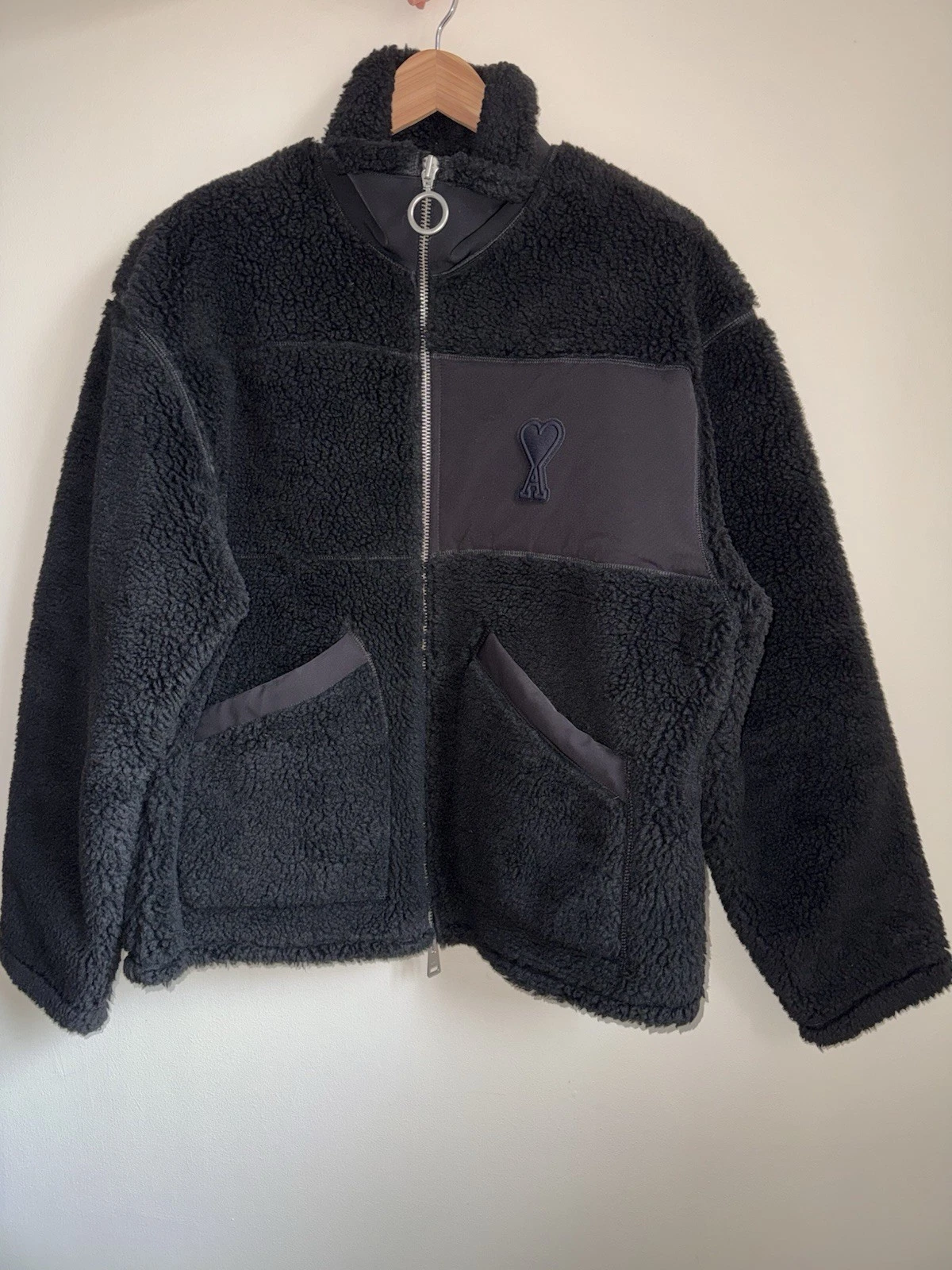 AMI PARIS - Logo-Appliquéd Shell-Trimmed Fleece Jacket - Black XL