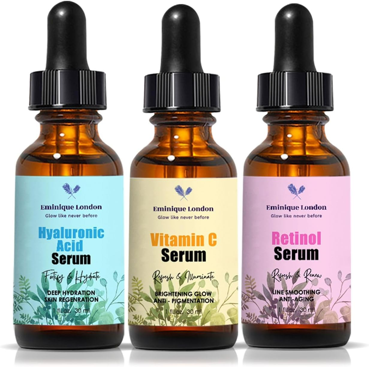 Face Serum 3 Pack with Vitamin C, Retinol and Hyaluronic Acid, Boost Collagen, H