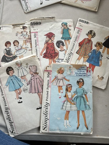 Vintage Simplicity Patterns Girl Sz 2 Lot Of 5 Dresses Coat Tammy Doll