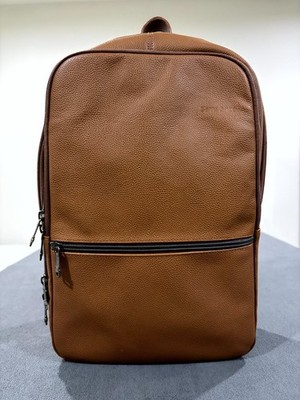 Samsonite Unisex Slim Backpack Brown Cognac Grain Leather Padded Mesh Back