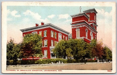 Vtg Leavenworth Kansas KS Cathedral Of Immaculate Conception 1920s View Postcard