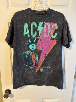 Mens AC/DC Neon  Angus Young Highway To Hell Tie-Dyed T-Shirt Size M