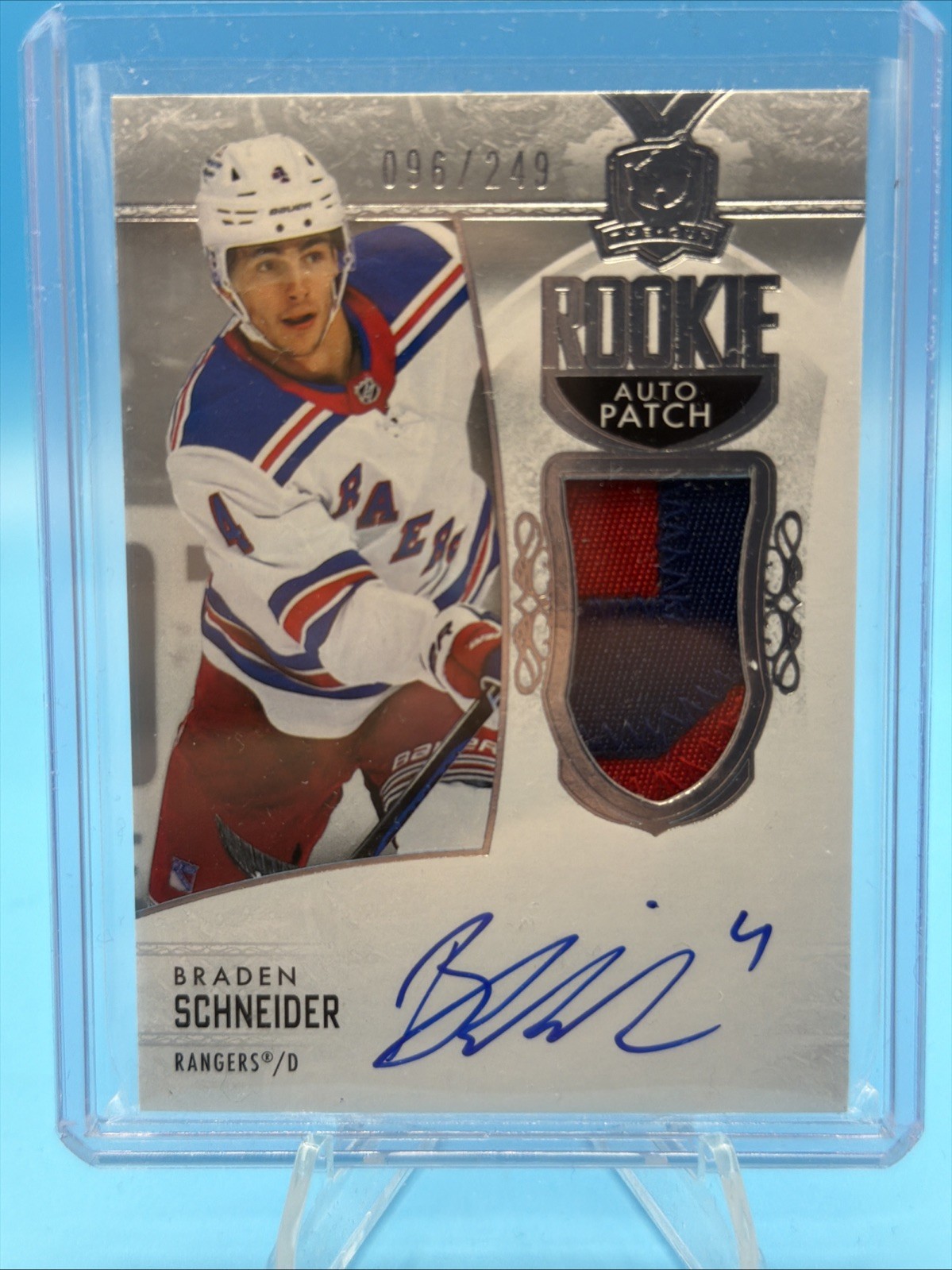 2022-23 UD The Cup Braden Schneider Rookie Patch Auto /249 RPA RC #139 Rangers