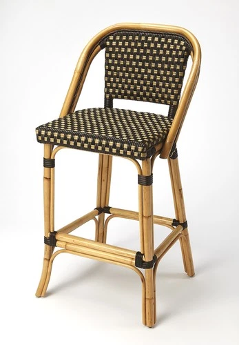 Rattan Barstool with Dark Brown Pattern - Picture 1 of 7