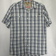Eddie Bauer Travex Men's Medium Wicking Hiking Shirt Plaid Blue Nylon  Poly
