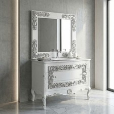 Mobile Bagno Barocco in Stile Classico Bianco e Argento con Specchiera – Artigia