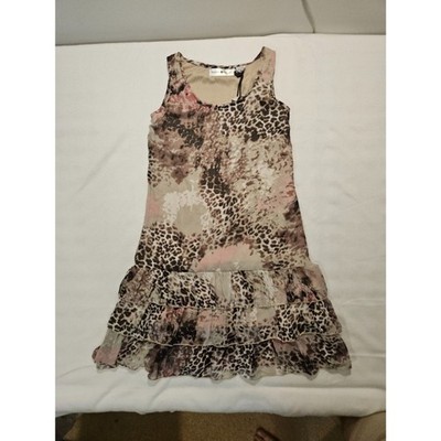 Rancho Estancia NWT Leopard Print Dress S Tiered Ruffle Western Chiffon